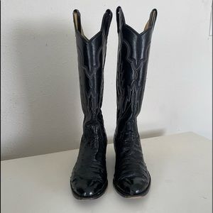 Black Leather Ostrich Boots